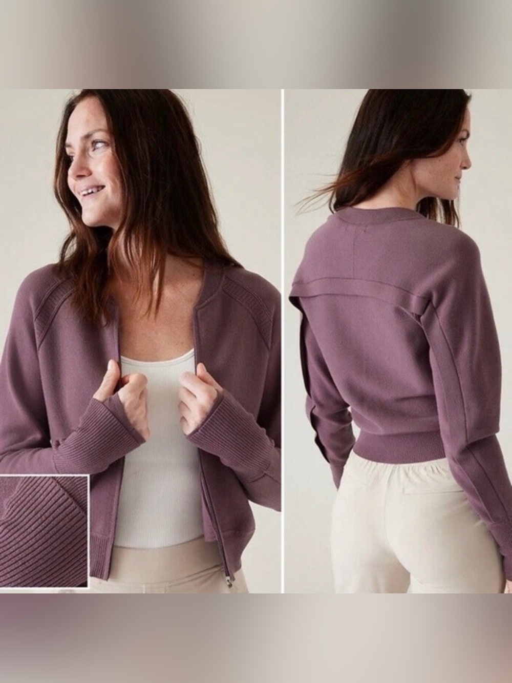 Athleta Mauve Advantage Full Zip Sweater in Mauve